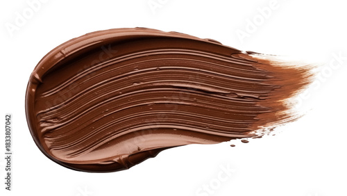 Rich chocolate cream smear isolated PNG, smooth brown spread with glossy texture for dessert topping and confectionery design element