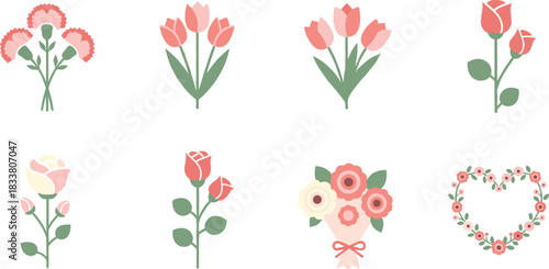 Collection of delicate pink and peach floral bouquets and arrangements