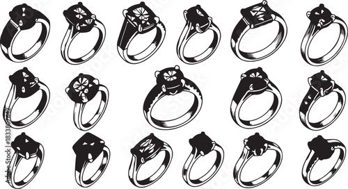 Collection of black and white diamond engagement rings