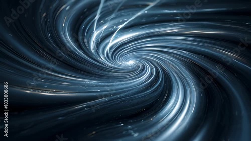 Abstract swirling vortex with dynamic light trails in dark space