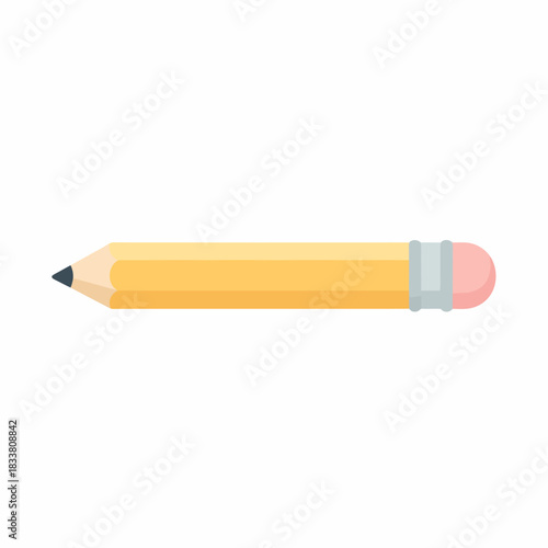 A single yellow wooden pencil with a pink eraser and a sharpened graphite tip.
