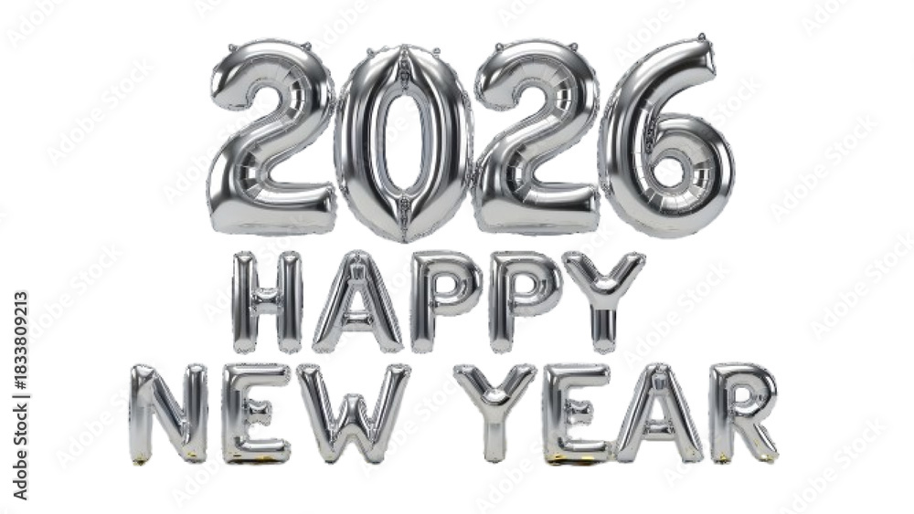 Naklejka premium Silver happy new year 2026 balloons spelling out the year of twenty twenty six on black
