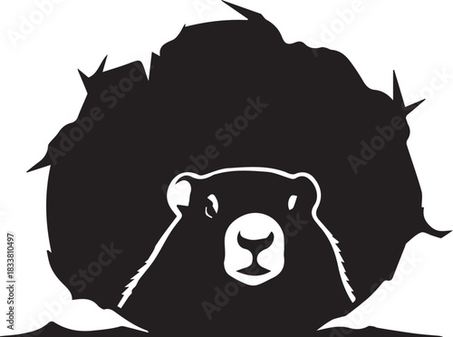 Groundhog emerging from a hole in the ground silhouette