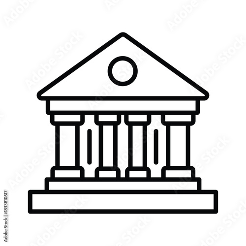 Bank building icon line art for finance and justice concepts. isolated on white background, Vector