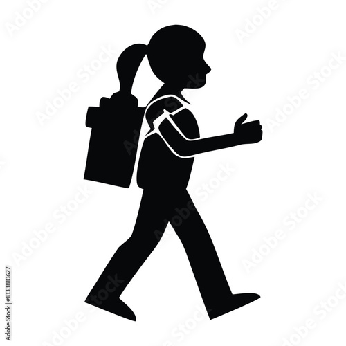 School Girl Walking with Backpack Silhouette – Student Kid Vector Icon,