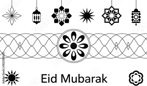 Eid Mubarak Islamic Decorative Elements and Ornate Border