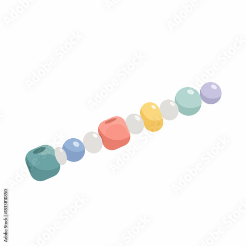 A colorful assortment of pastel beads strung together, featuring various shapes and sizes for crafting projects.