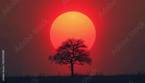 Wallpaper Mural Silhouette of a tree against a large sun Torontodigital.ca