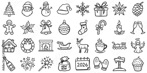 Set  icon of New Year and Christmas accessories for celebration and festive occasions
