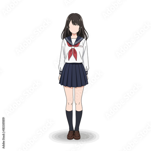 Anime girl in traditional uniform stands confidently, ready for school life, a perfect blend of charm and youthful energy for any creative project