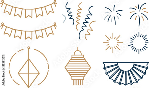 Festive Icons: Bunting, Lanterns, Fireworks, and Confetti