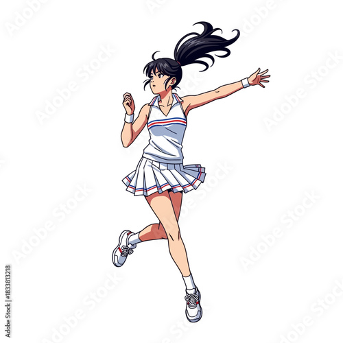 Dynamic anime-style illustration of a tennis player ready to serve, perfect for sports-themed designs and athletic promotions with youthful energy and appeal