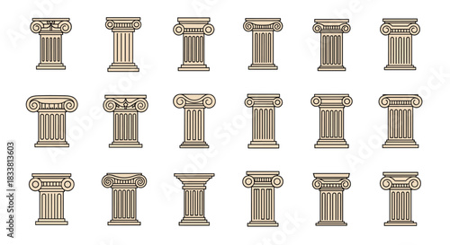 Collection of different types of architectural columns in a repeating pattern.