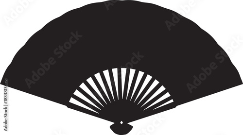 Black silhouette of a traditional folding fan on a white background