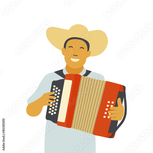 Colombian Vallenato Accordion Player in Traditional Attire Illustration