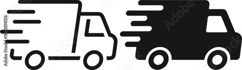Fast delivery icon set Delivery Truck icon set. Express delivery trucks icons. Fast shipping truck. Free delivery 24 hours. Logistic trucking sign. Vector illustration. 