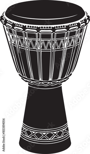 Black african djembe drum with decorative bands