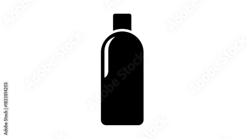 A simple black silhouette icon of a generic bottle, suitable for various liquid products and graphic design needs.