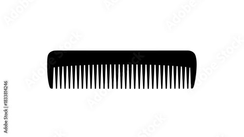 A simple black plastic comb with fine, evenly spaced teeth, presented horizontally on a clean white background.