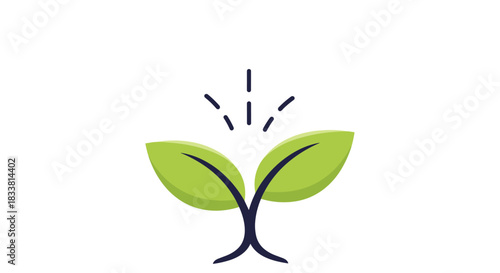 A simple and cheerful icon of a green sprout with two leaves and sparkles, symbolizing new growth, nature, and fresh ideas.