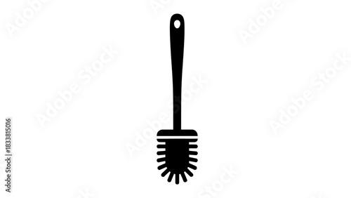 Simple black silhouette icon of a toilet brush for bathroom cleaning.