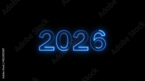 Glowing Blue Neon Calendar 2026 Text Animation Futuristic 4K Visual Video.