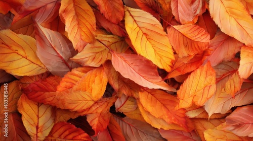 Wallpaper Mural A close up of orange leaves on a table. The leaves are arranged in a way that they look like they are falling from a tree. The image has a warm and cozy feeling, as if it were autumn Torontodigital.ca
