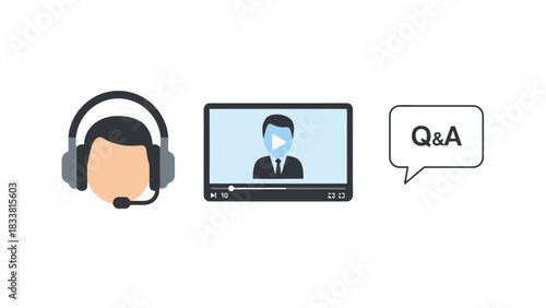 Virtual Customer Support, Online Education, and Interactive Q&A Icons for Digital Communication and Learning Platforms