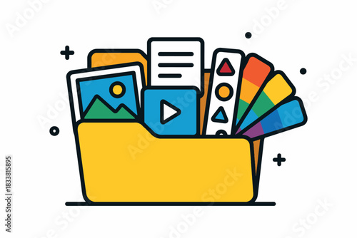 Digital asset folder with images video and color swatches illustration