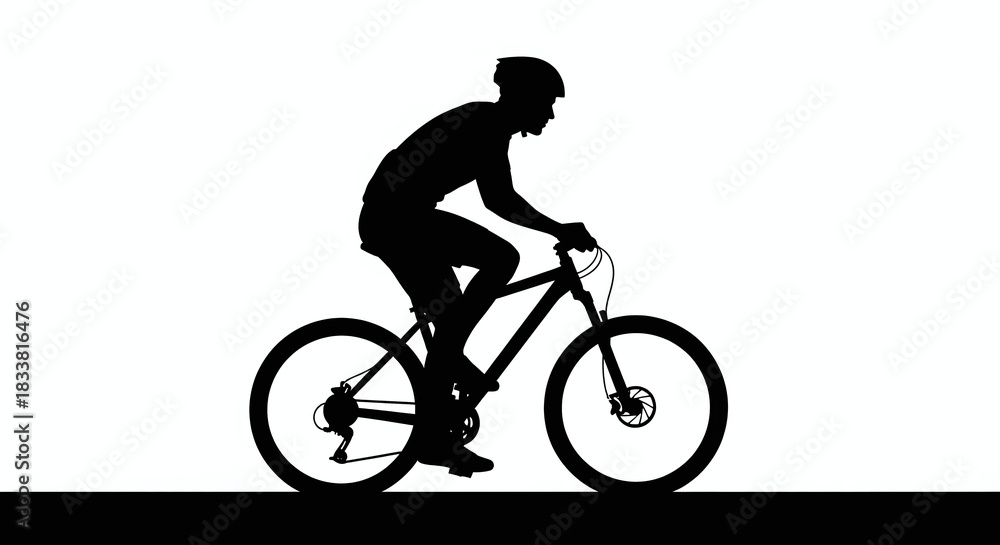 Fototapeta premium Silhouette of Cyclist Riding Mountain Bike on White Background.