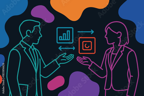 Business professionals collaborating and exchanging data and ideas