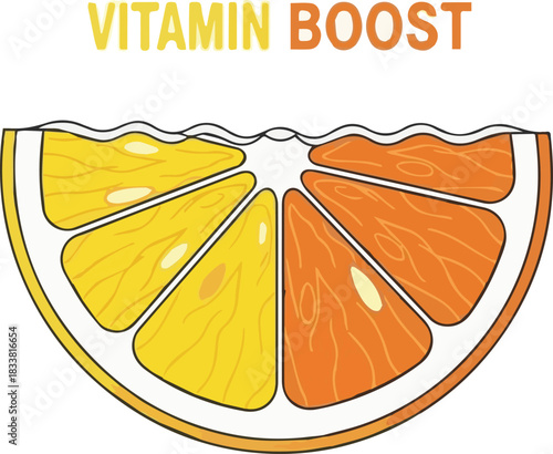 Vibrant illustration of a juicy citrus fruit, half orange and half lemon, representing a healthy and refreshing vitamin boost for daily wellness