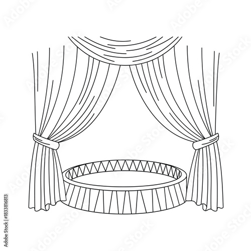 Elegant stage with curtains and round platform sketch illustration