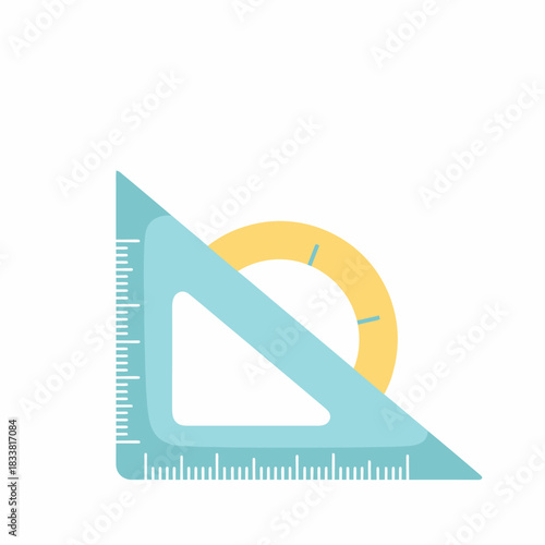 A light blue triangle ruler and a yellow protractor, commonly used for geometry and measuring angles.