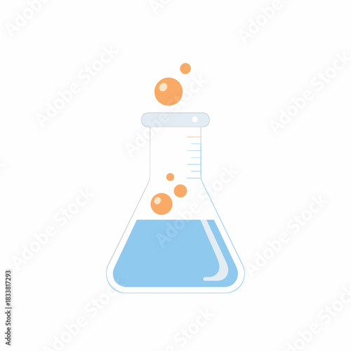 Laboratory conical flask with a bubbling blue chemical liquid for a science experiment.