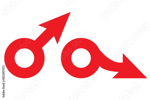 Bad sex. Erectile dysfunction. Prostatitis and Impotence. Sex problem. Male gender symbol. Flaccid soft penis. Infertility, pills for potency. Stock vector illustration isolated on white background.