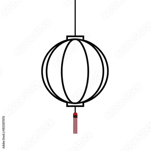 Simple line drawing of hanging chinese lantern with tassel illustration