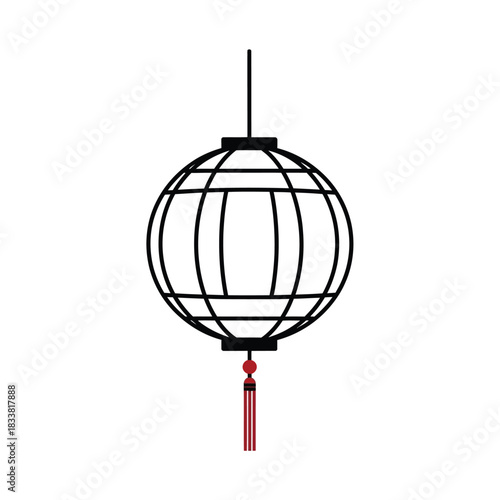 Black and white chinese lantern illustration with red tassel accent