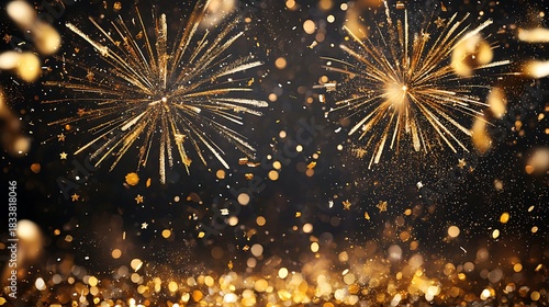 Two Golden Fireworks Against a Dark Image Background black