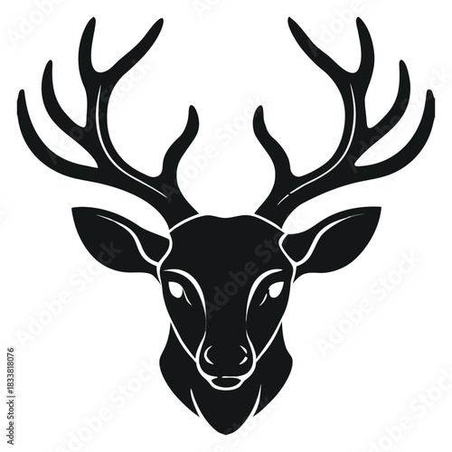 Majestic Deer Head Silhouette. Black & White Wild Animal Logo Vector.