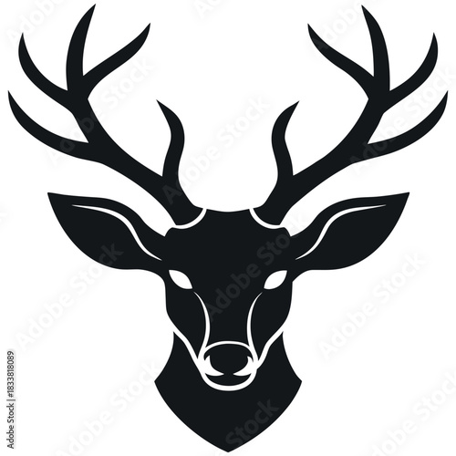 Majestic Deer Head Silhouette. Black & White Wild Animal Logo Vector.