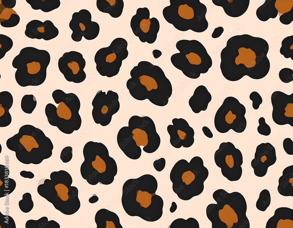 Fototapeta premium Graphic with a beige background featuring black and brown leopard spots, creating a seamless, natural, and fashionable pattern