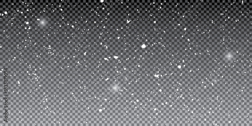 White snowflakes on a transparent background. Snow flakes, snow background. Heavy snowfall, snowflakes in different shapes and forms.