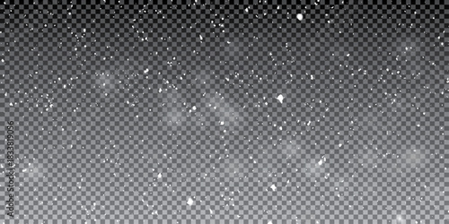 White snowflakes on a transparent background. Snow flakes, snow background. Heavy snowfall, snowflakes in different shapes and forms.