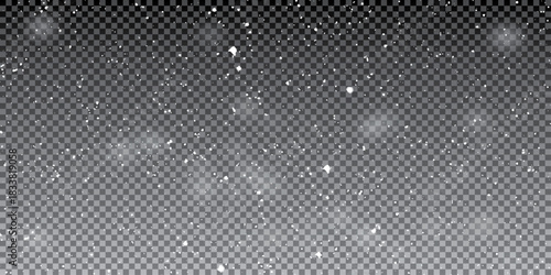 White snowflakes on a transparent background. Snow flakes, snow background. Heavy snowfall, snowflakes in different shapes and forms.