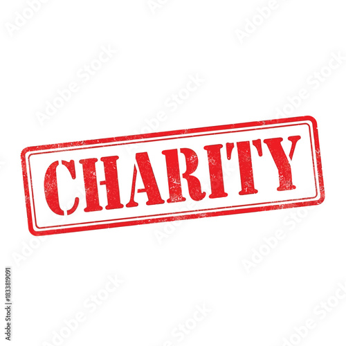 Red charity stamp on white background signifying giving and support