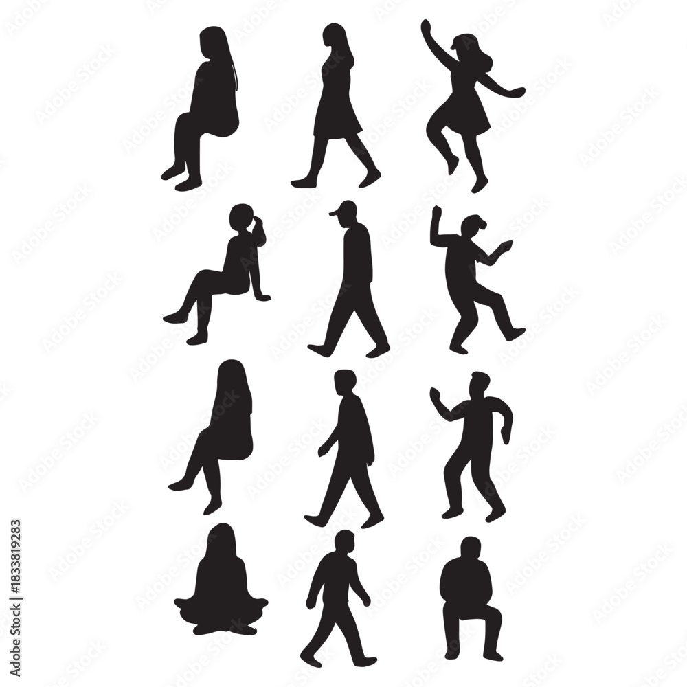 Fototapeta premium Sitting, walking, running people vector