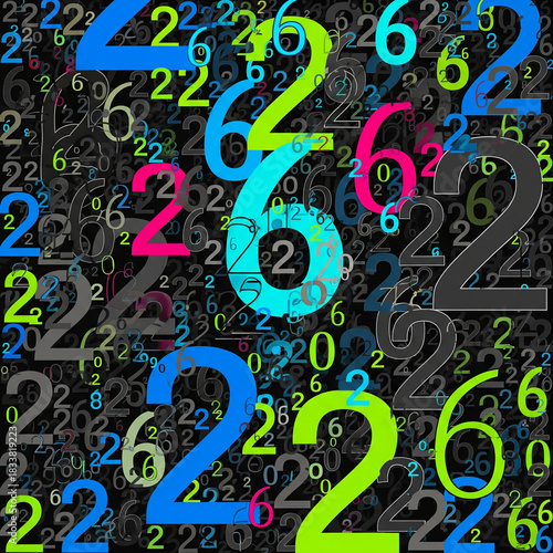 Vibrant number pattern design, playful math learning concept, dynamic art