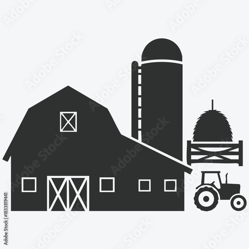 Farm Barn & Fence Silhouette Scene