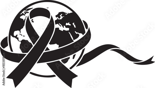 World aids day symbol red ribbon encircling globe raising global awareness and support